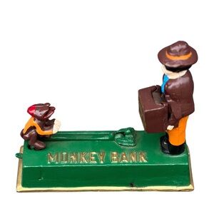 Vintage Cast Iron Mechanical Bank – Monkey and Lady